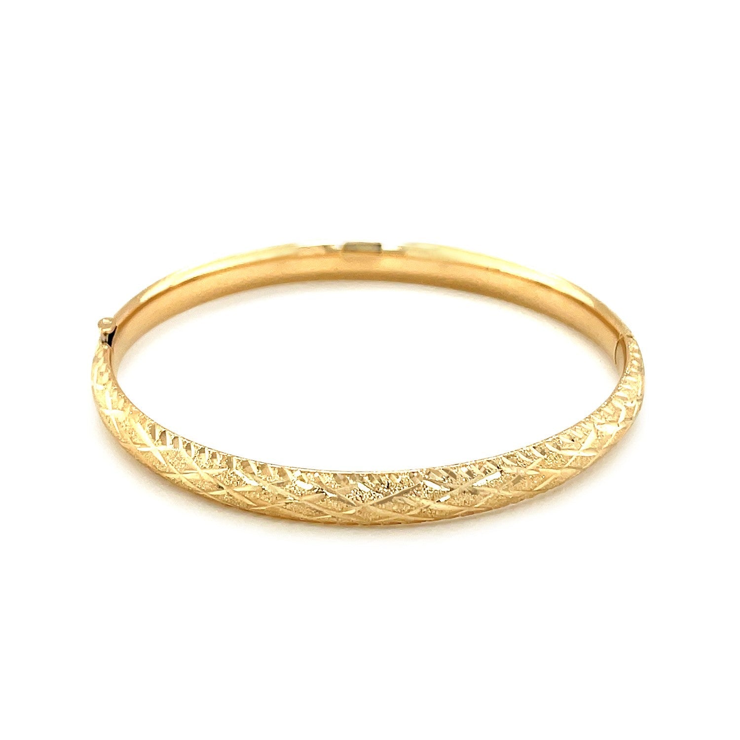14k Yellow Gold Diamond Cut Design Dome Motif Children's Bangle
