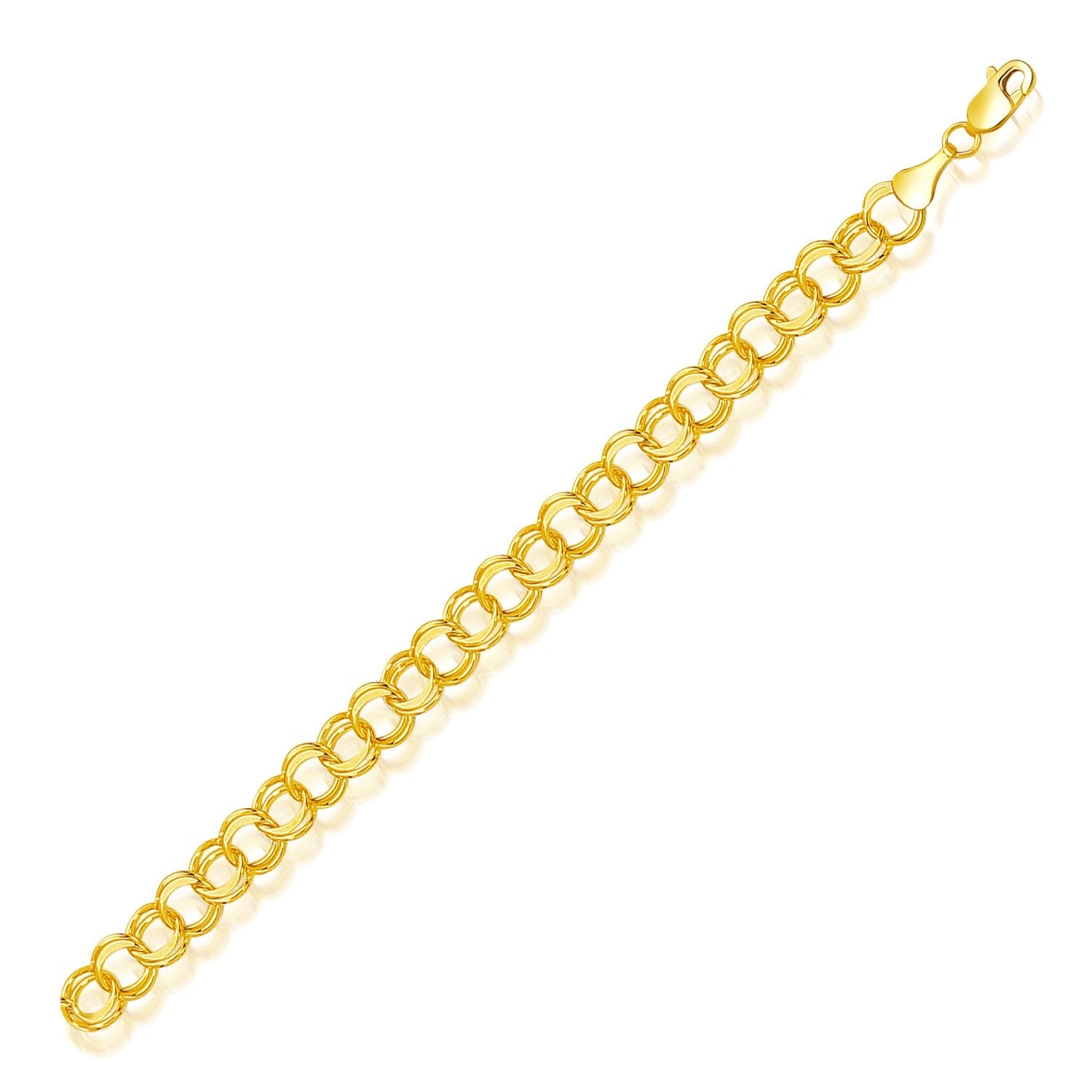 14k Yellow Gold Solid Double Link Charm Bracelet (7.00 mm)