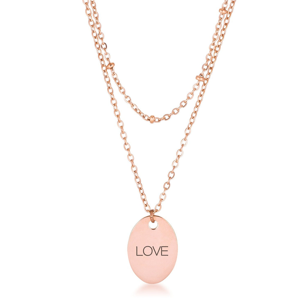 Avera Double Chain Love Necklace In Rose Gold