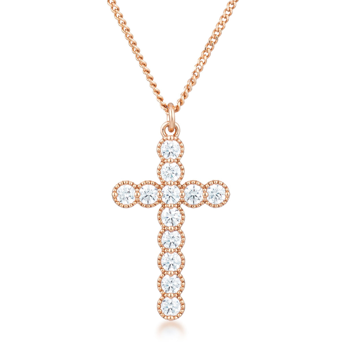 Avera Micro Beaded Plated CZ Cross Pendant Necklace