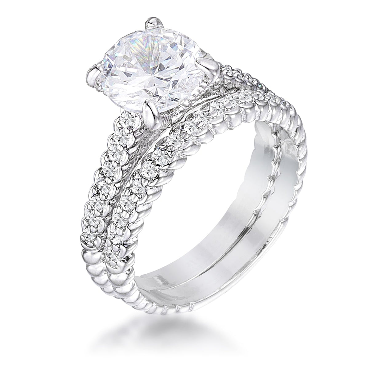 Avera 2.1Ct Plated Baroque Style Wedding Set In Silver