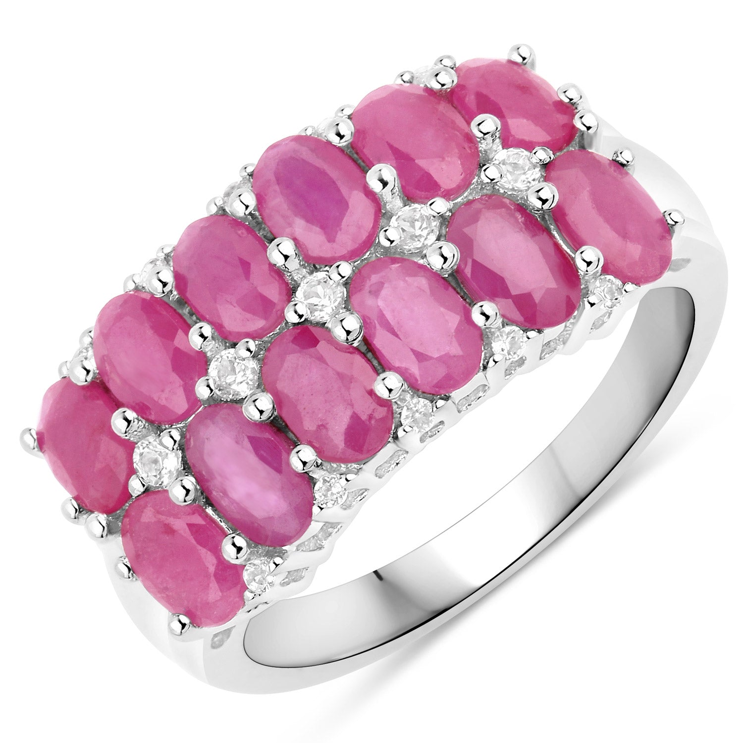 3.40 ct Genuine Ruby and White Topaz .925 Sterling Silver Ring